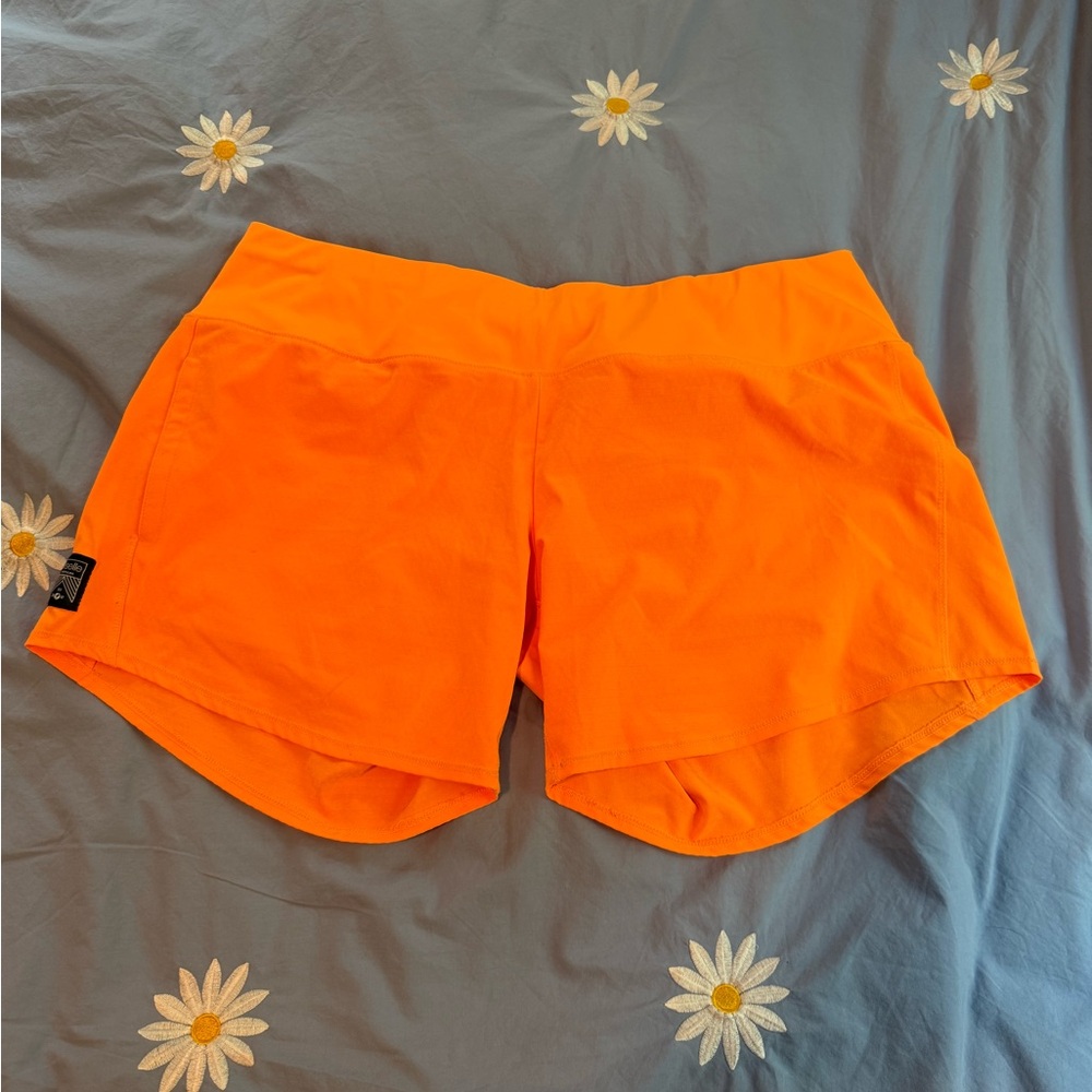 Orange Oiselle Long Roga Running Shorts